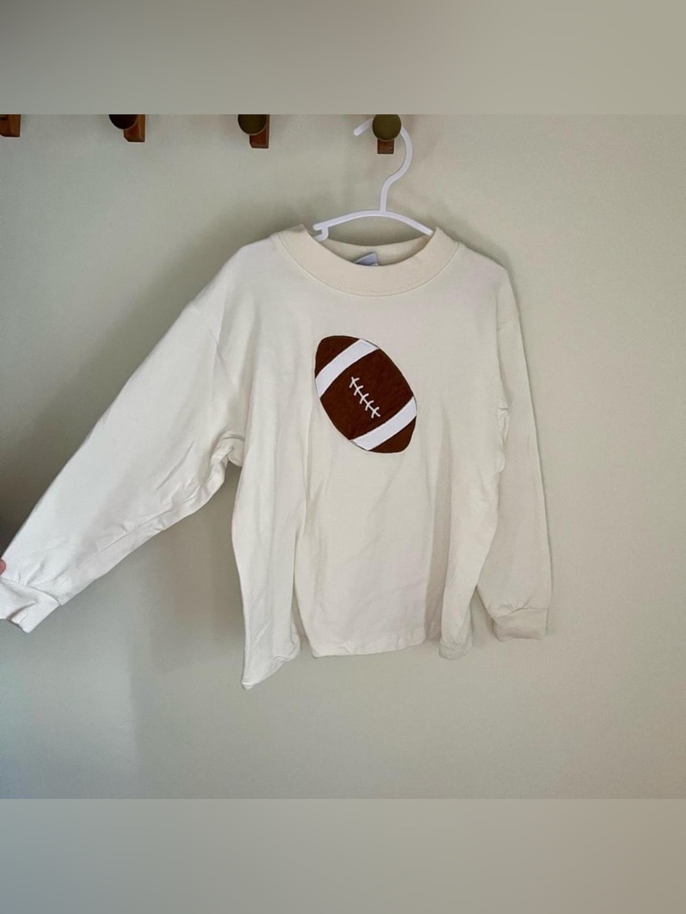 Cream Kids Football Graphic Long-Sleeve Tee